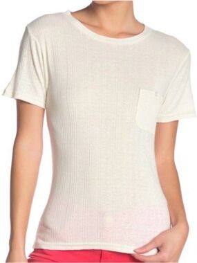 Current/Elliott The Heather Pocket Tee SZ 0 Cream Ribbed Short Sleeve Minimalist